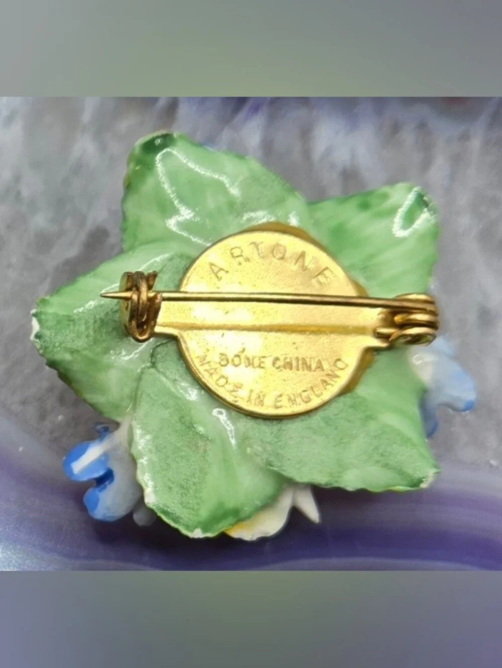 Artone Floral Porcelain Brooch Hand Painted Made in England Call Outs